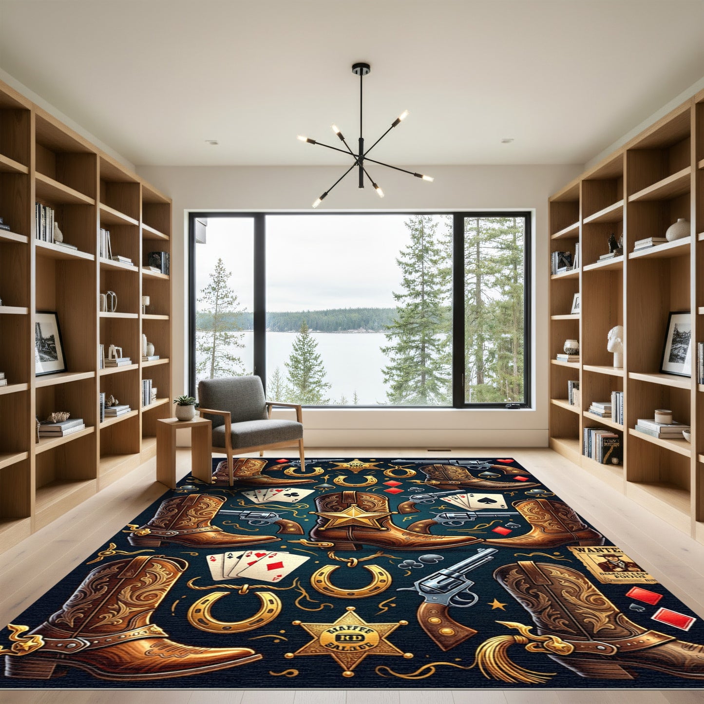 Western Cowboy Boots Revolvers Horseshoe Art Rug