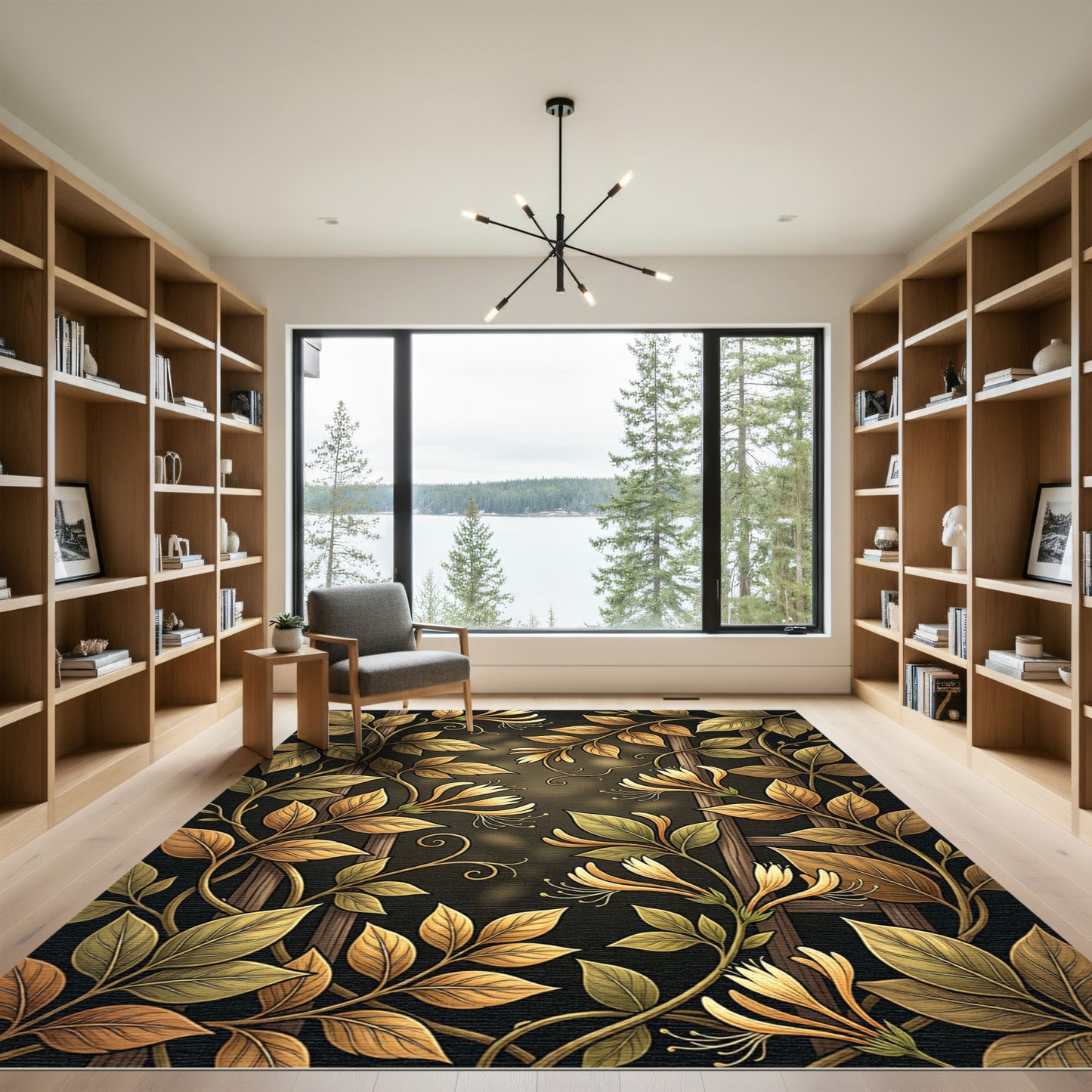 Golden Leaf Floral Vine Rug