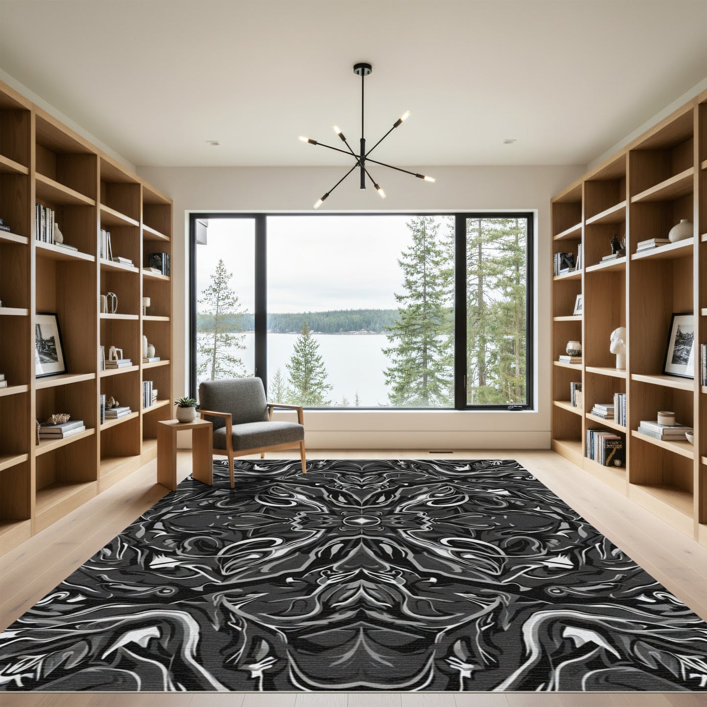 Monochromatic Swirl Floral Mandala Rug