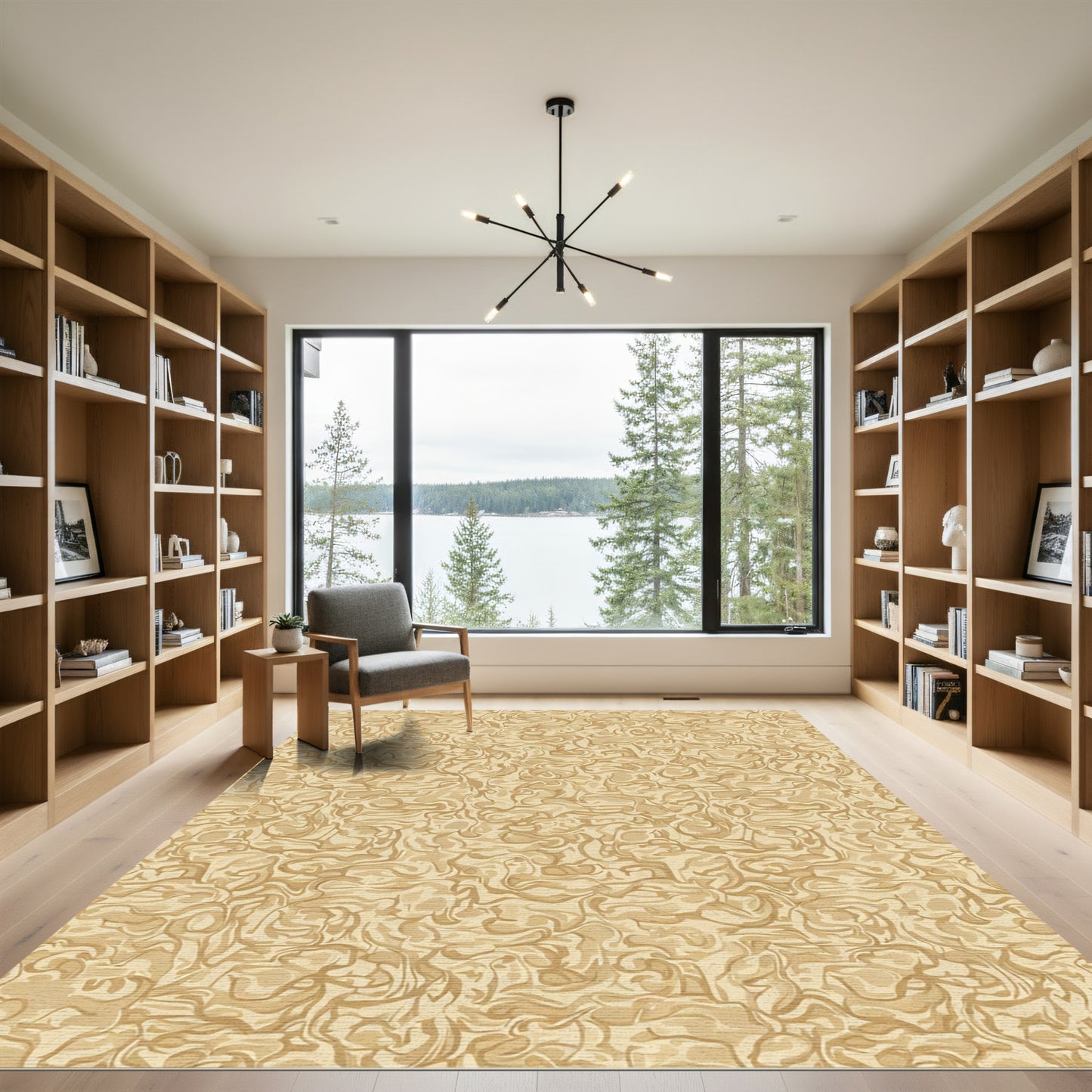 Earthy Tan Swirl Abstract Arrangement Rug