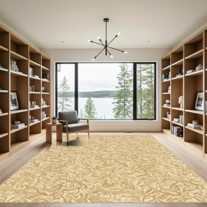 Earthy Tan Swirl Abstract Arrangement Rug