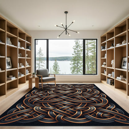 Black and Copper Intricate Celtic Knot Rug
