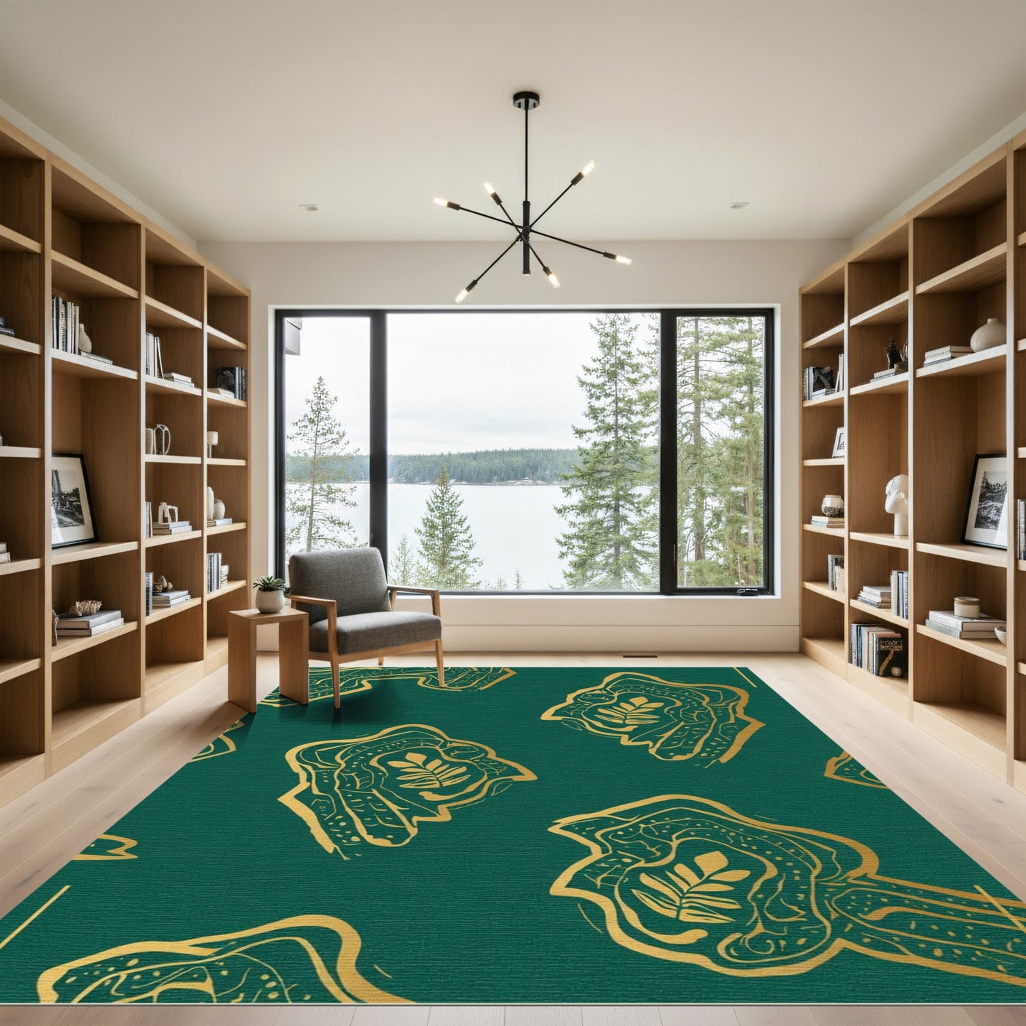 Emerald Gold Abstract Botanical Medallion Rug