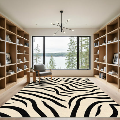 Striking Black Cream Zebra Stripes Rug