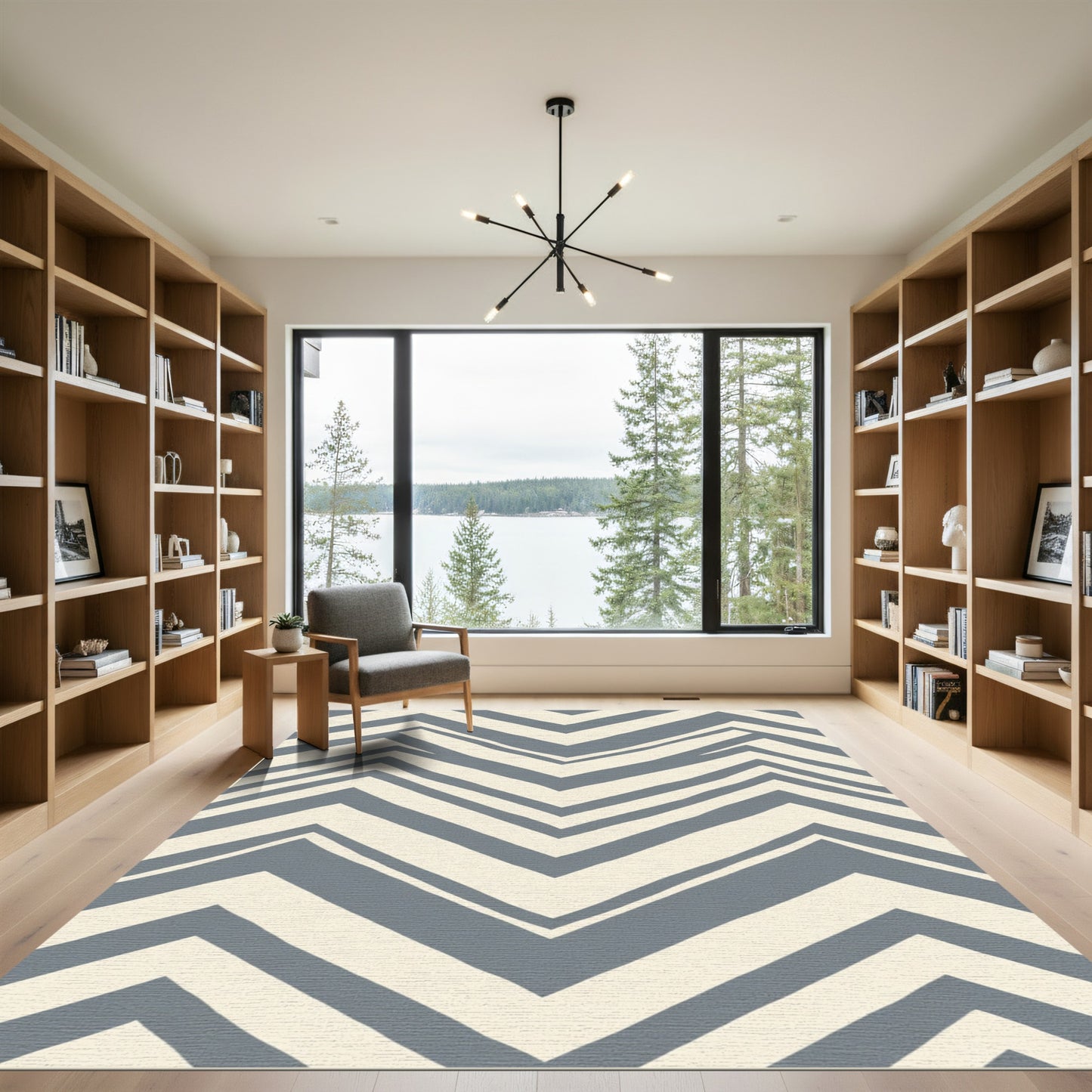 Gray Cream Chevron Zigzag Rug