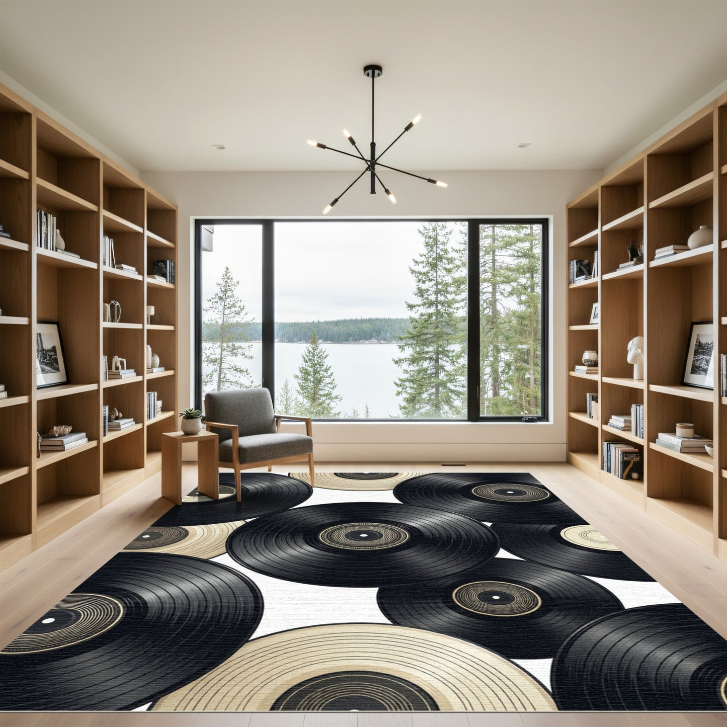 Retro Monochrome Vinyl Record Collage Rug