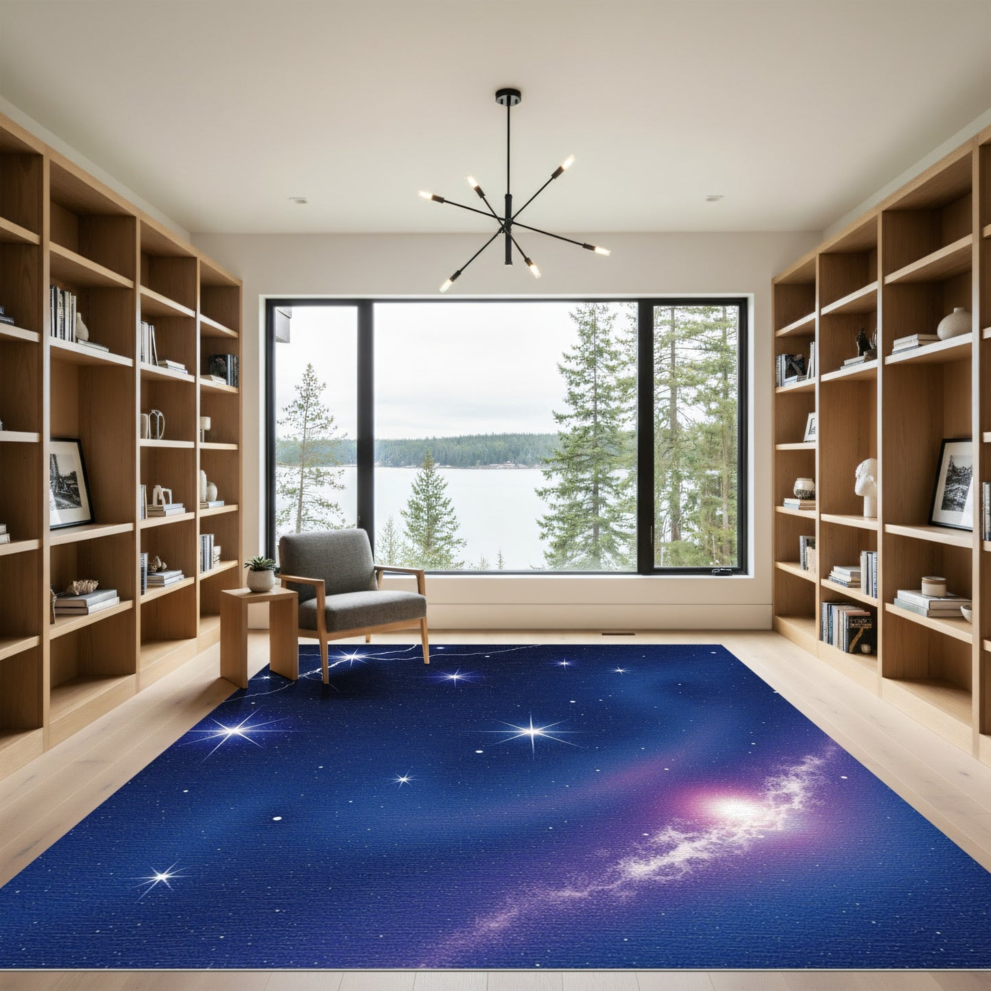 Cosmic Dark Blue Lightning Galaxy Rug