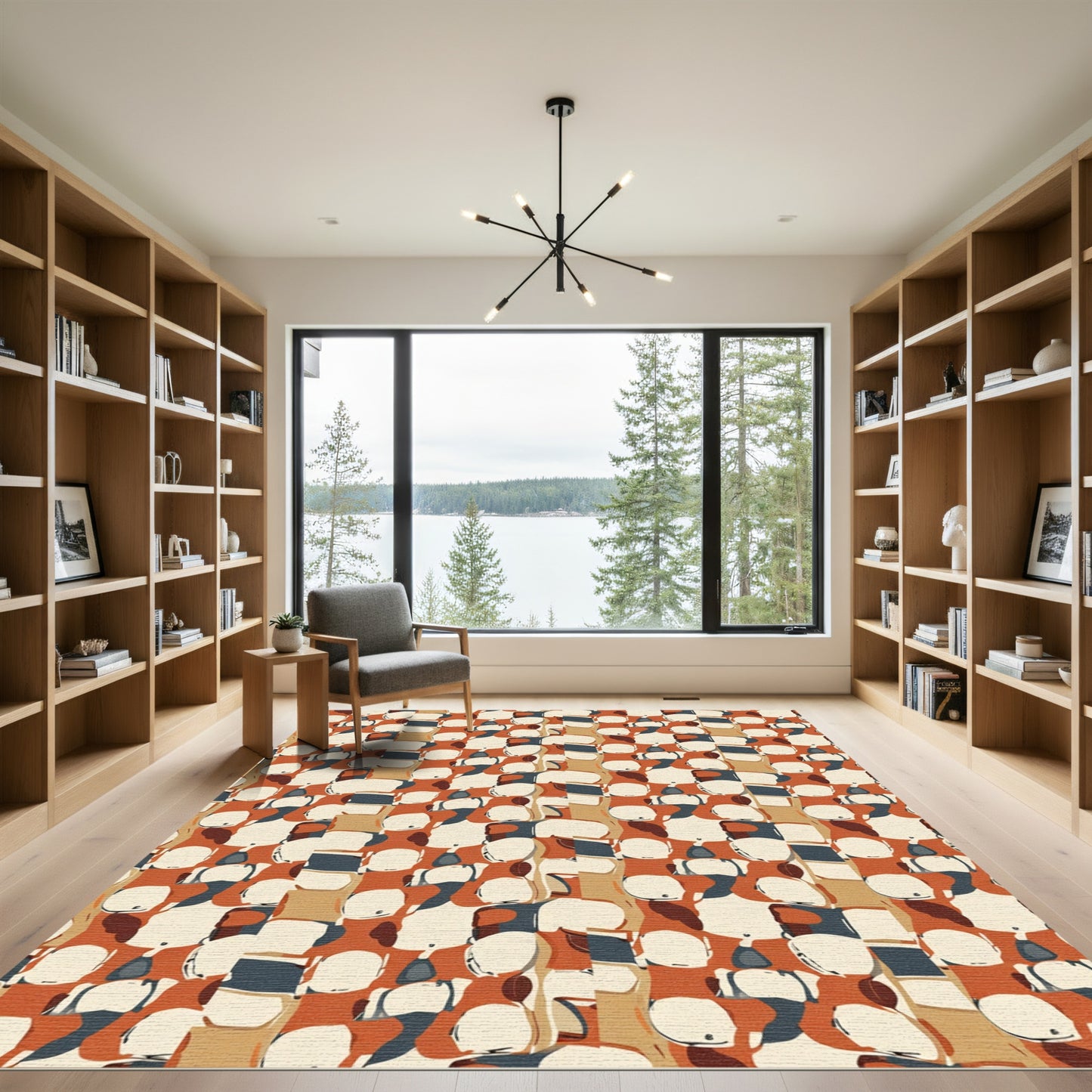 Terracotta Cream Blue Abstract Shapes Rug