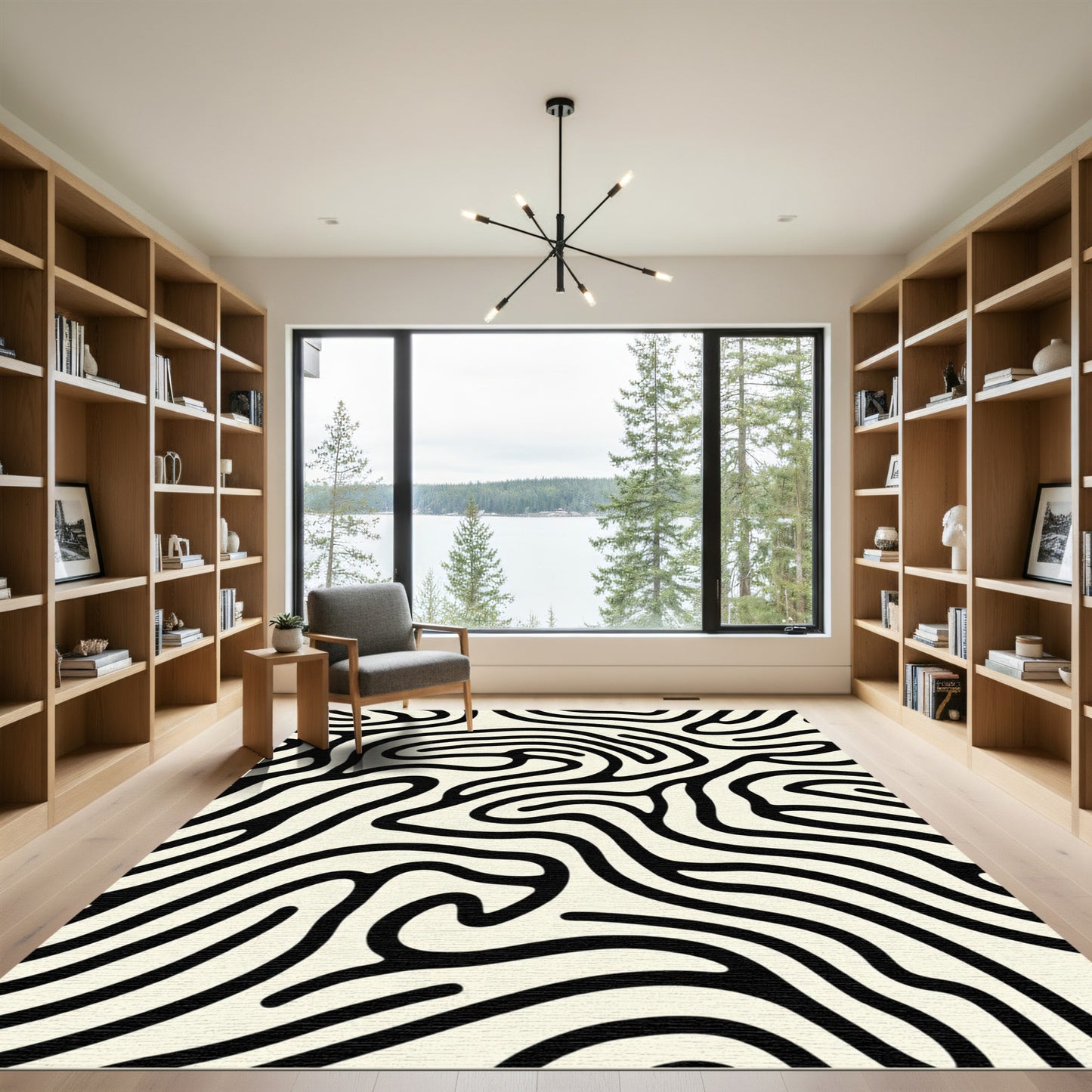 Cream Black Abstract Stripe Rug