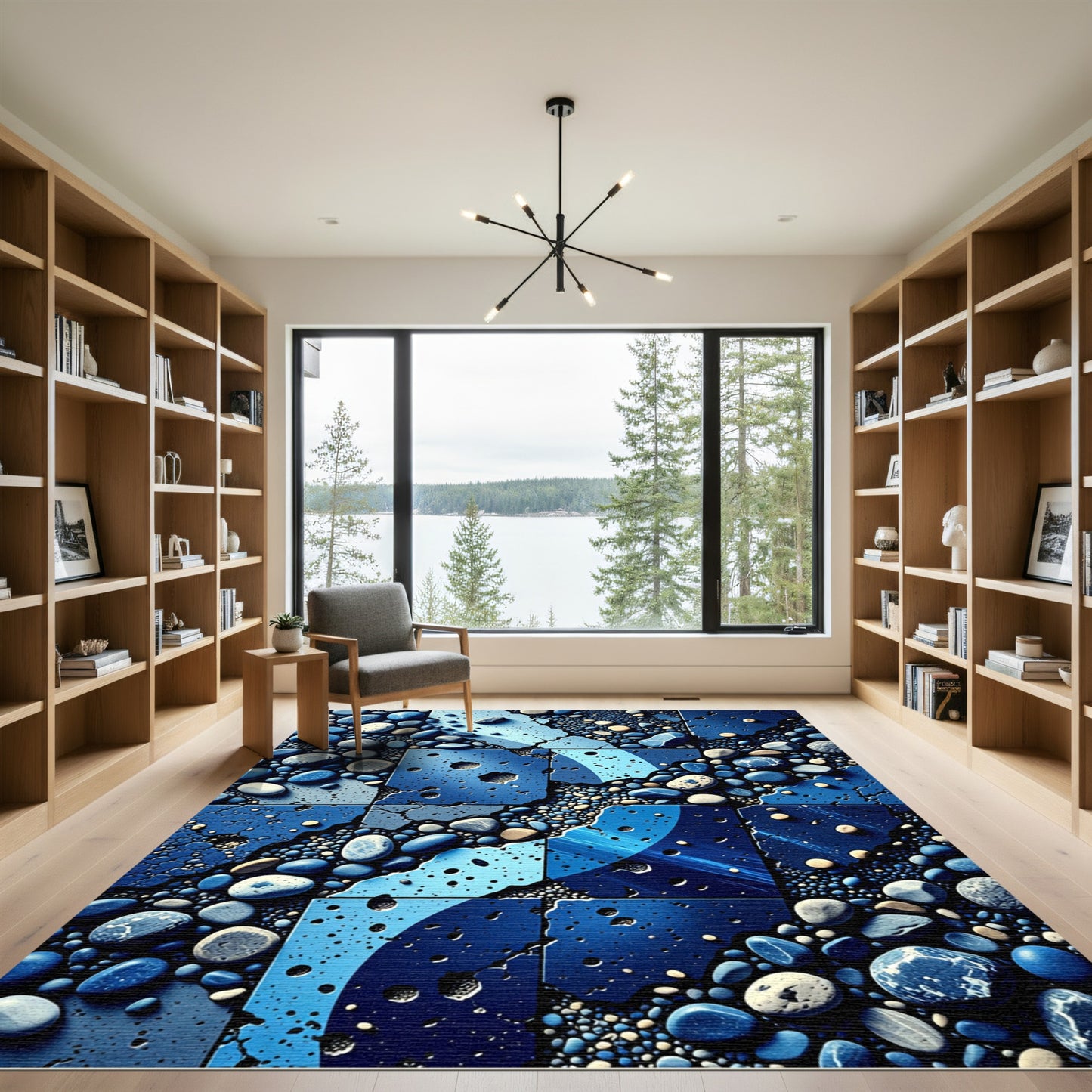 Cool Blue Pebble Mosaic Collage Rug