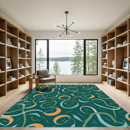 Teal Orange Swirl Organic Rug