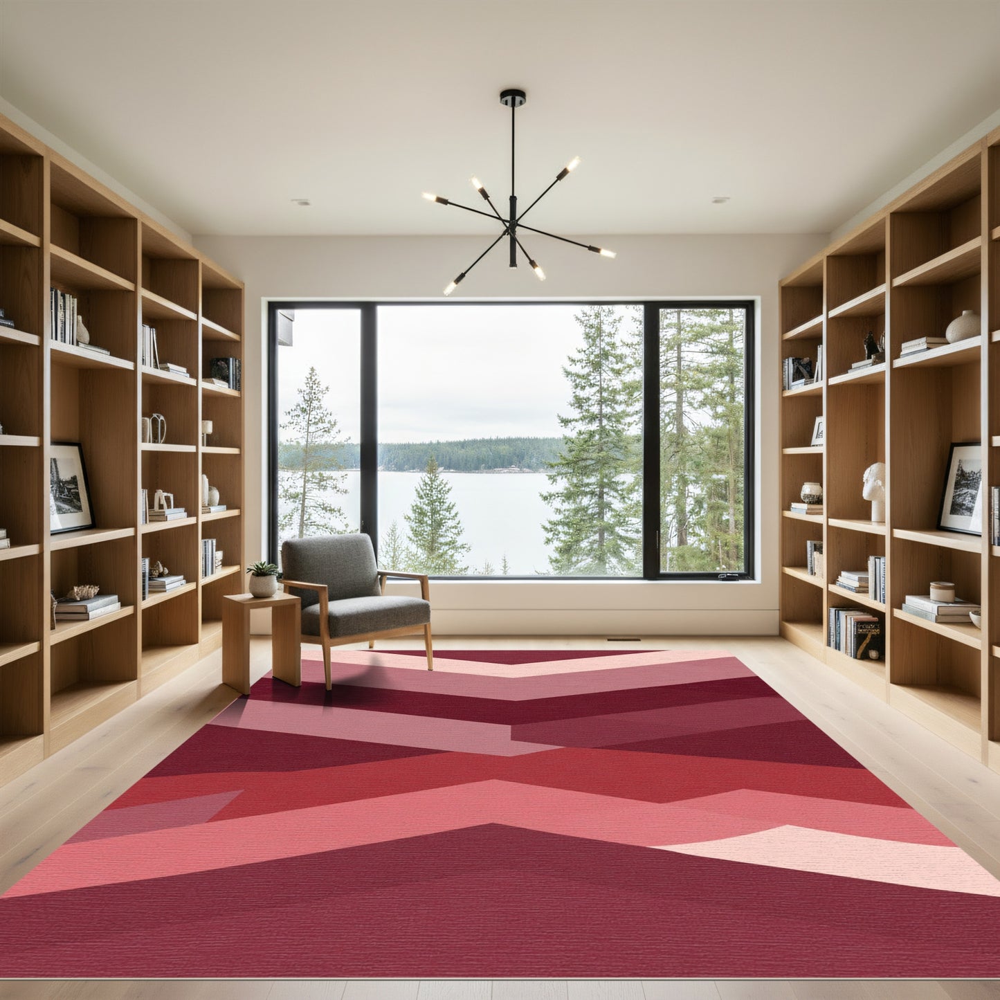 Crimson Layered Geometric Abstract Rug