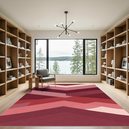 Crimson Layered Geometric Abstract Rug