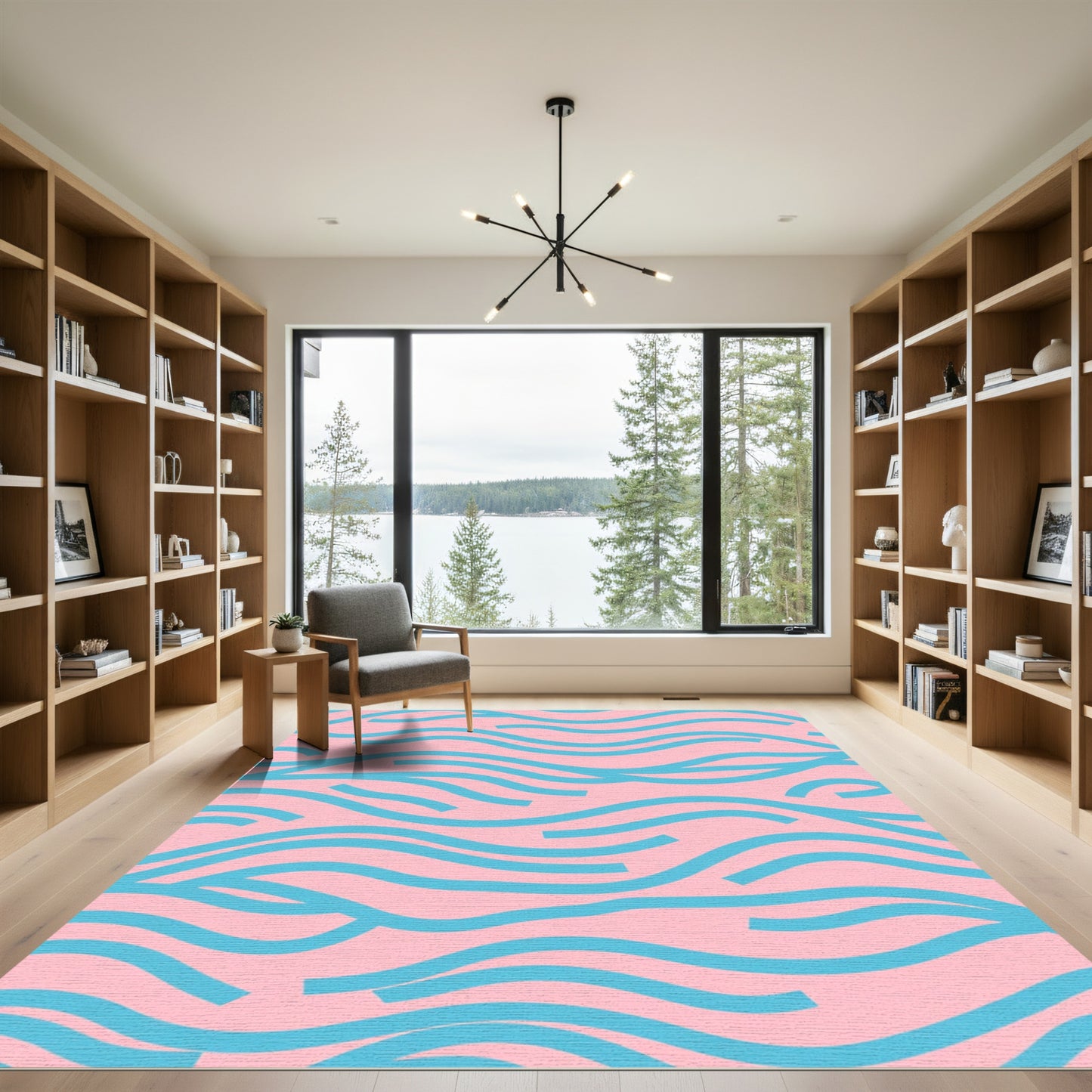 Pink Blue Wavy Lines Rug