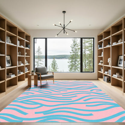 Pink Blue Wavy Lines Rug