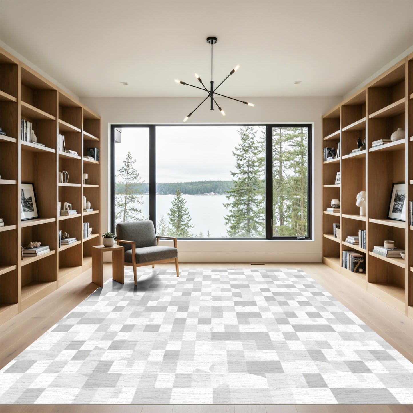 Monochromatic Pixelated Checkered Art Rug