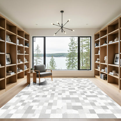 Monochromatic Pixelated Checkered Art Rug
