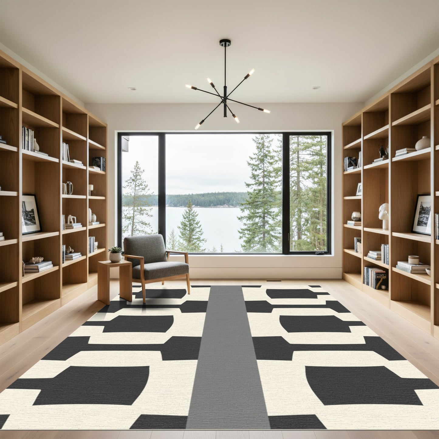 Modern Monochrome Abstract Chain Rug