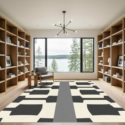 Modern Monochrome Abstract Chain Rug