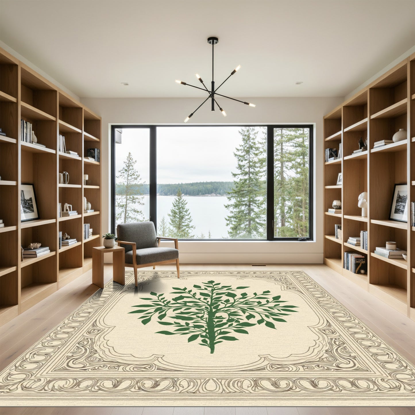 Green Tree Symmetry Border Rug