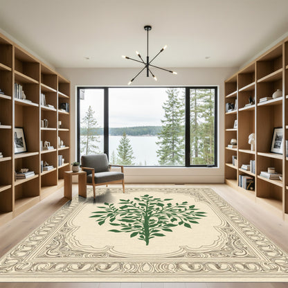 Green Tree Symmetry Border Rug