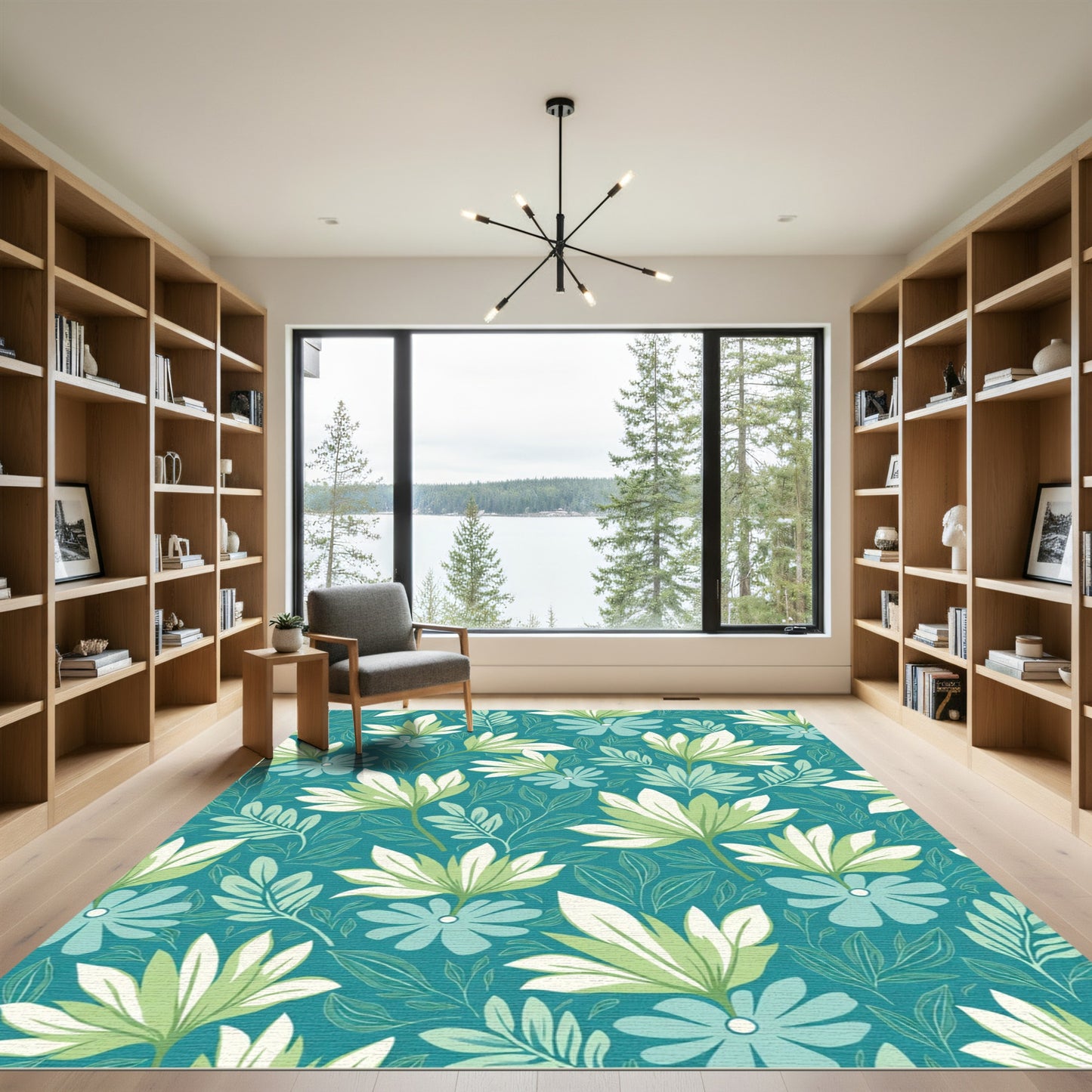 Green Blue Floral Lush Composition Rug