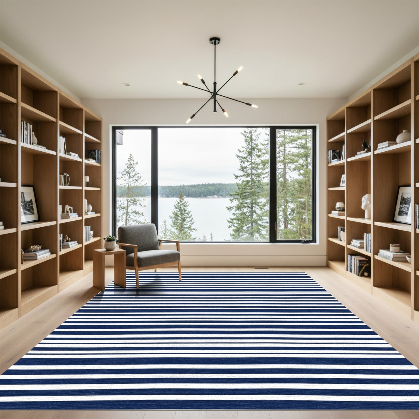 Navy White Thin Stripe Rug