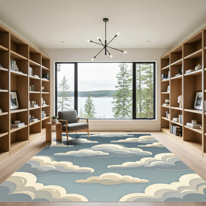 Ethereal Cloudscape Layered Sky Blue Rug