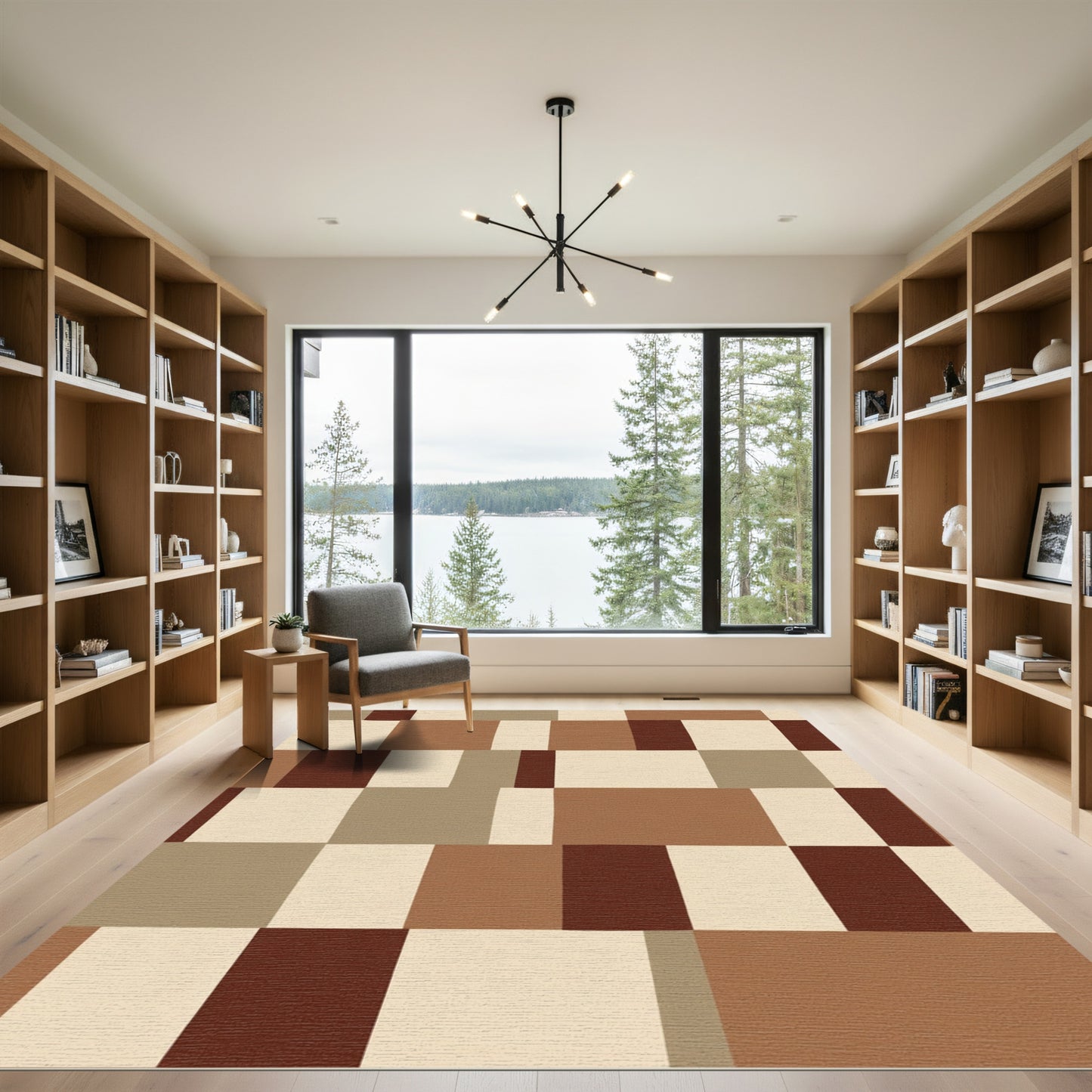 Terracotta Cream Earthy Brown Squares Rug