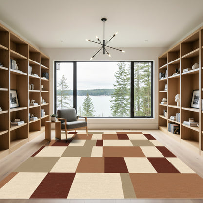 Terracotta Cream Earthy Brown Squares Rug