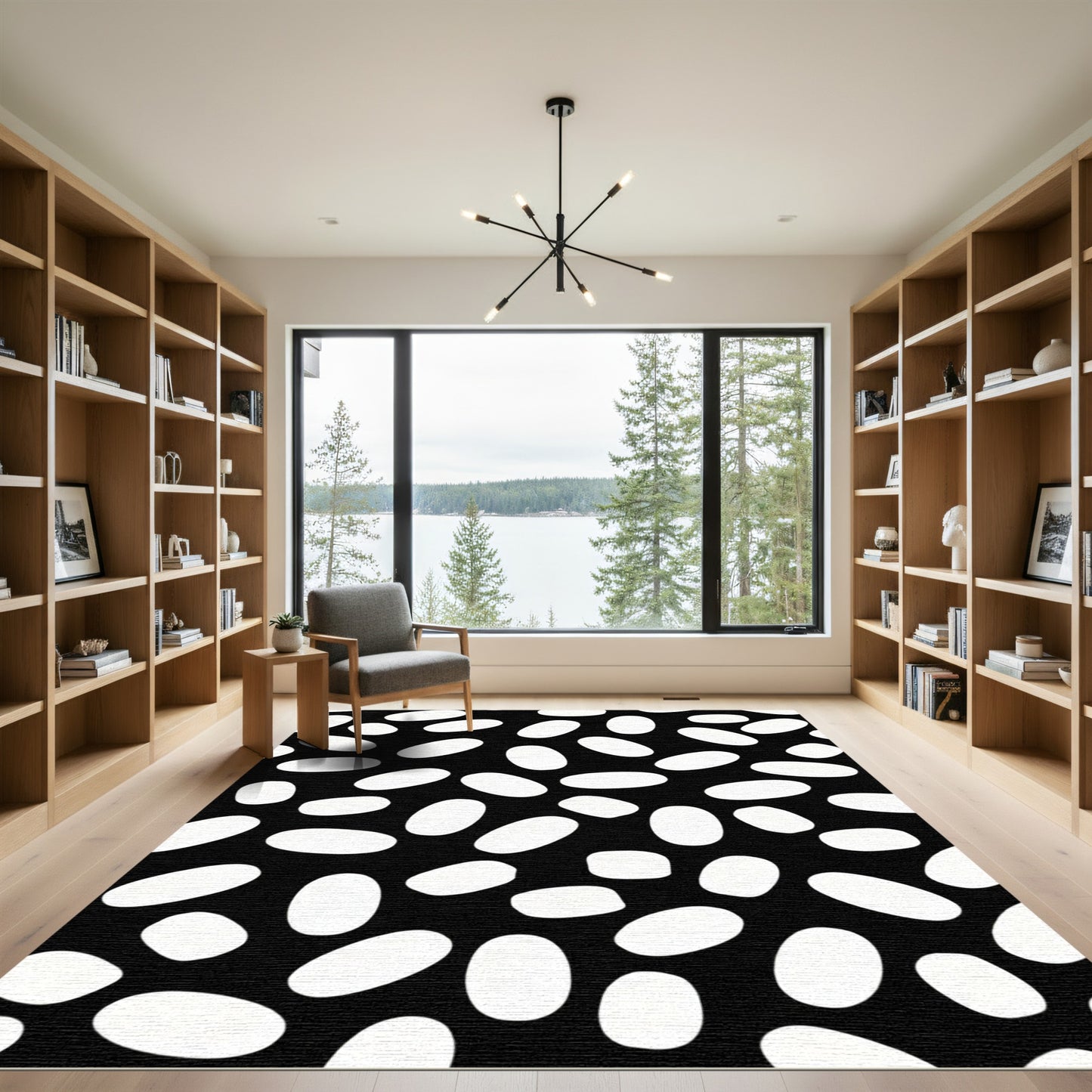 Black White Abstract Oval Scatter Rug