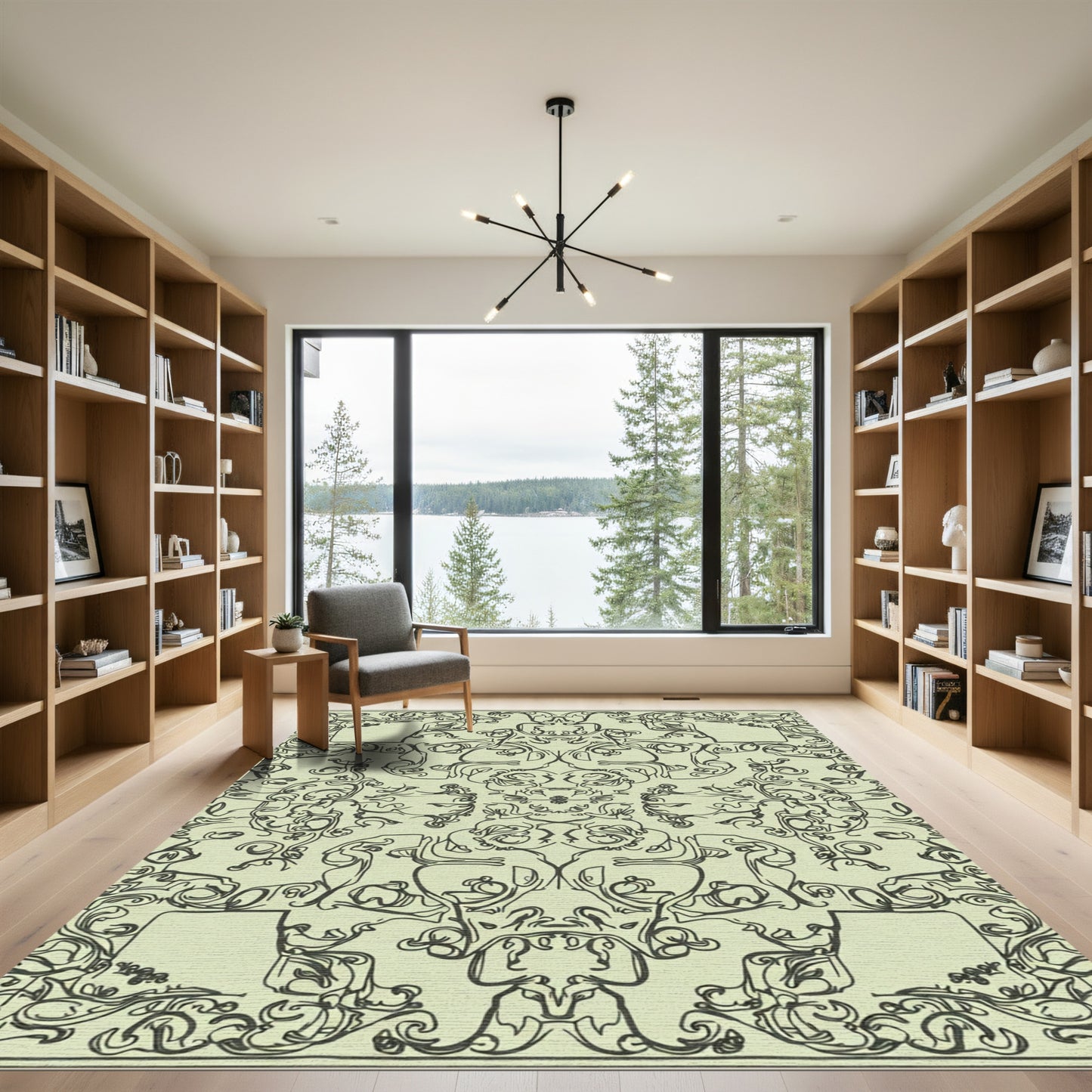Pale Yellow Ornate Swirls Repeats Rug