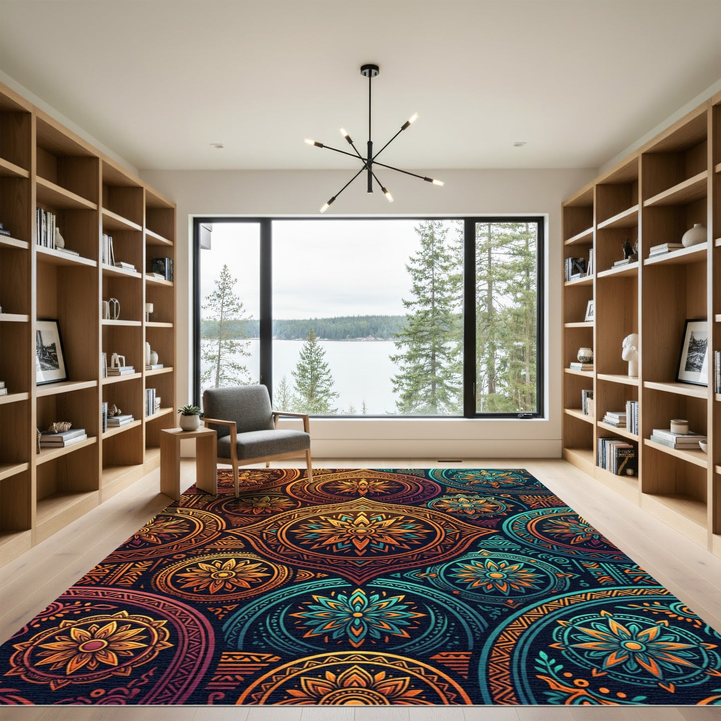 Vibrant Ornate Sunburst Geometric Mandala Rug