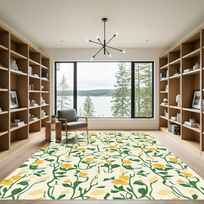 Delicate Yellow Floral Vine Rug