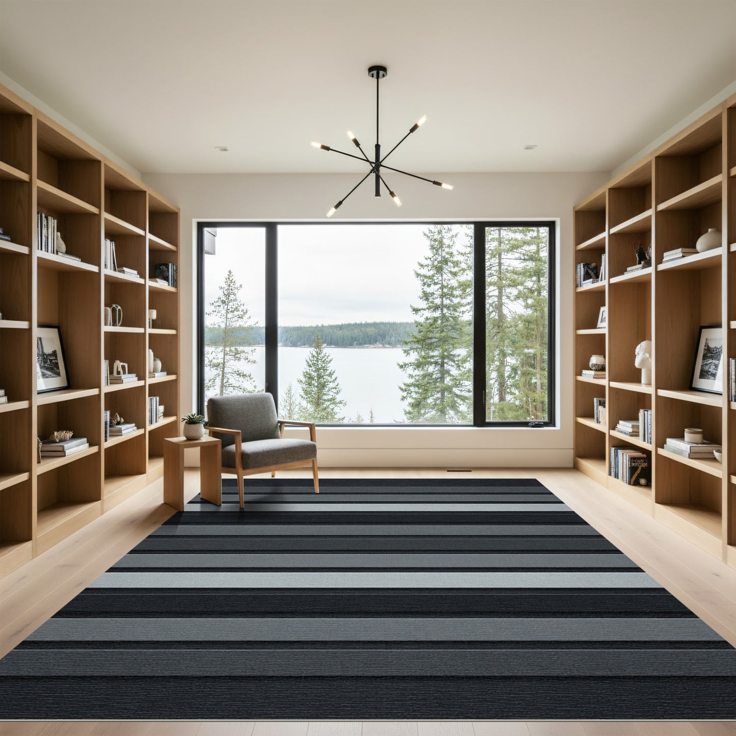 Minimalist Gray Stacked Linear Layers Rug