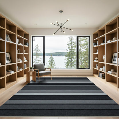 Minimalist Gray Stacked Linear Layers Rug