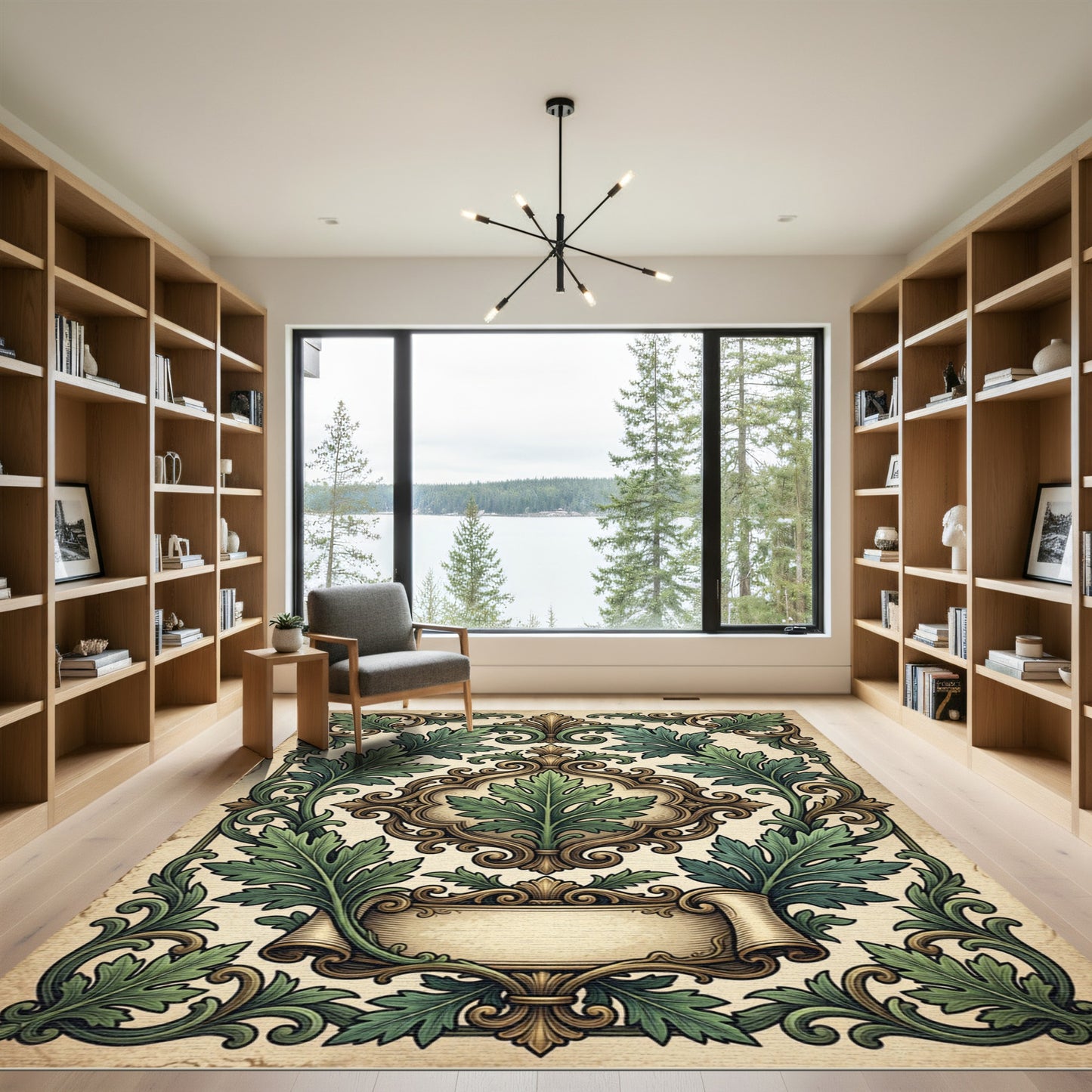 Ornate Emerald Acanthus Scroll Flourish Rug