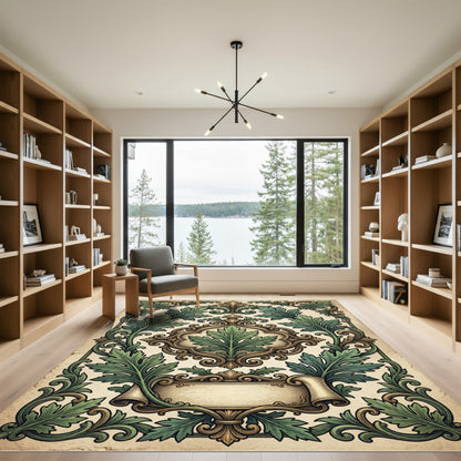 Ornate Emerald Acanthus Scroll Flourish Rug