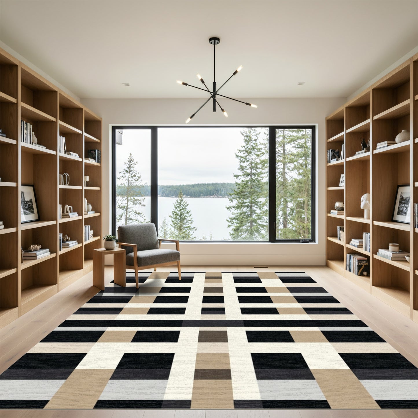 Neutral Toned Geometric Plaid Rug