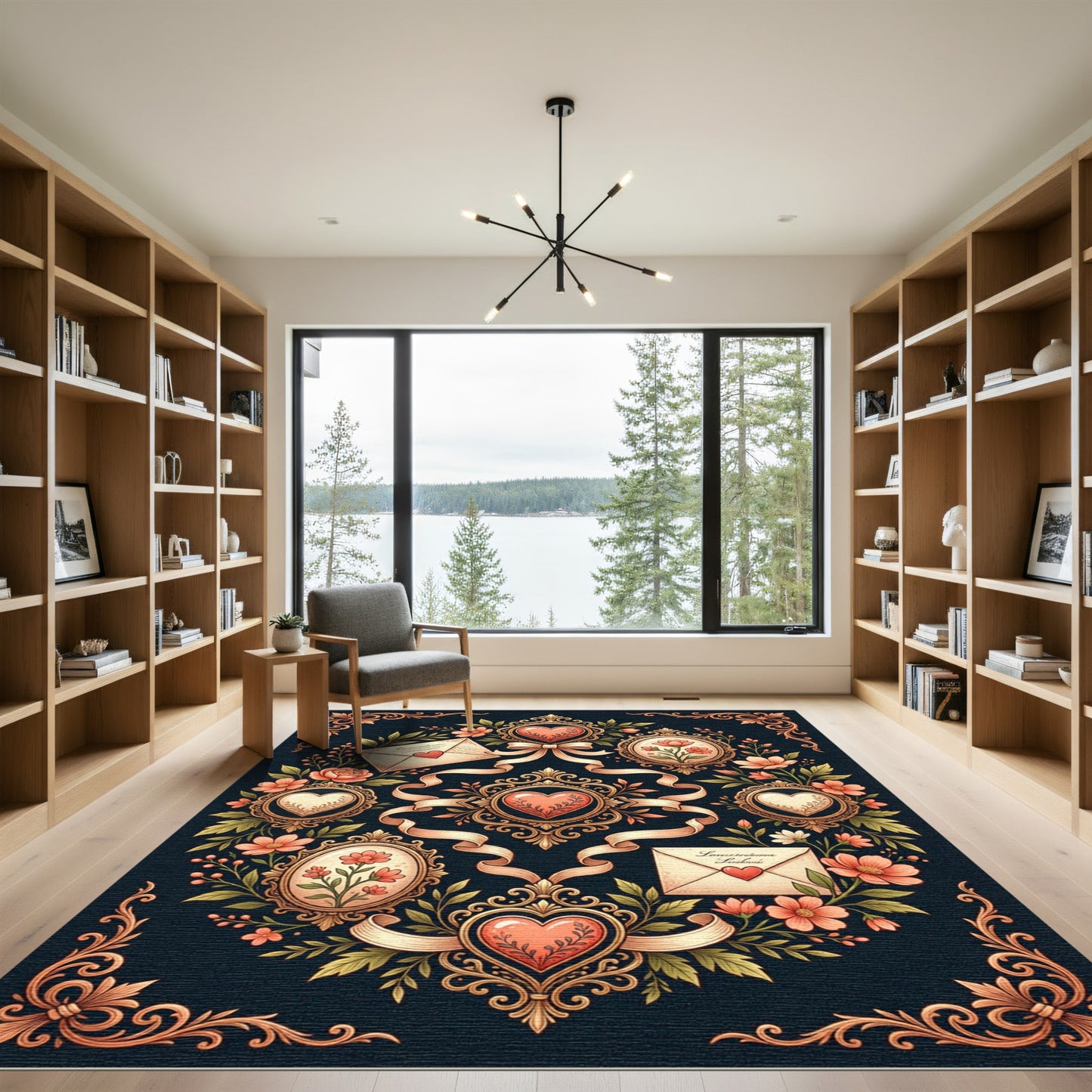 Vintage Floral Heart Scrolls And Ribbons Rug