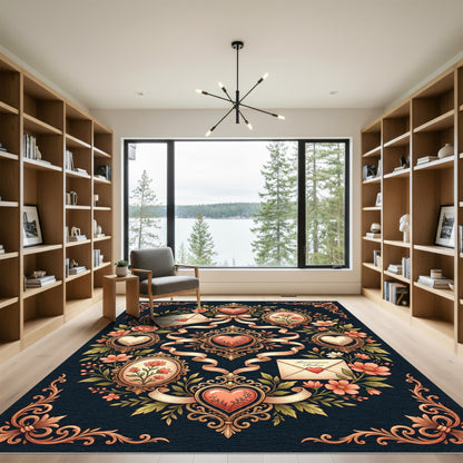 Vintage Floral Heart Scrolls And Ribbons Rug