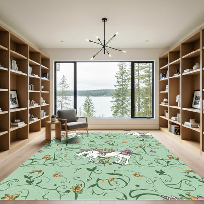 Whimsical White Unicorn Garden Swirls Rug