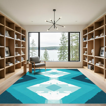 Aqua Teal Diamond Layers Rug
