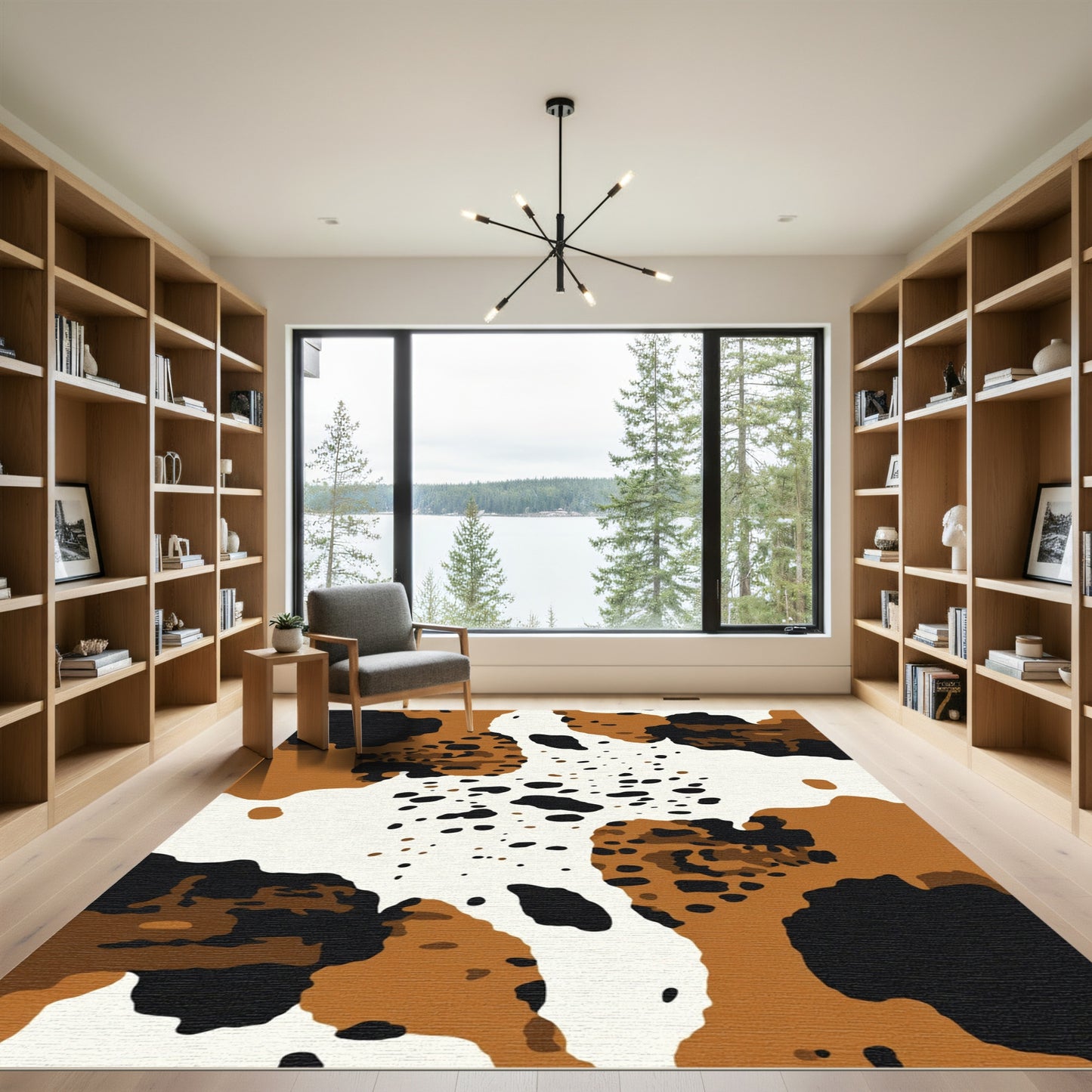 Brown White Black Splatter Hide Rug