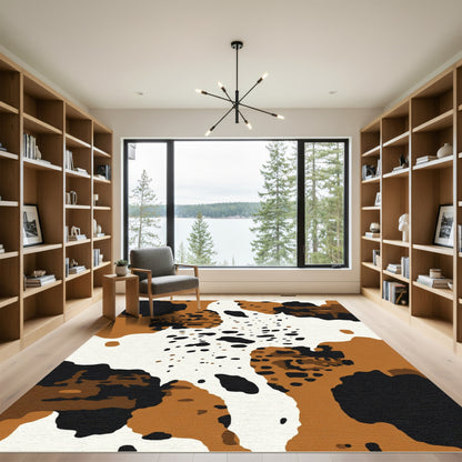Brown White Black Splatter Hide Rug