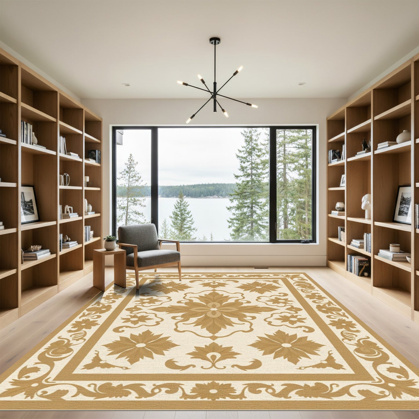 Golden Floral Vine Medallion Rug