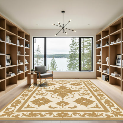Golden Floral Vine Medallion Rug