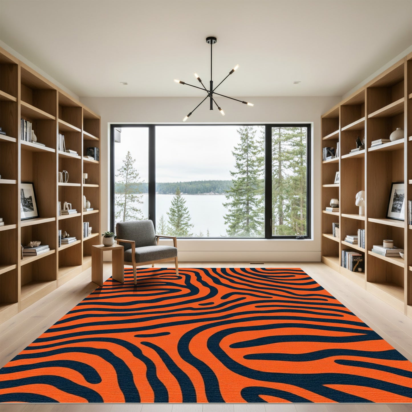 Bold Orange Navy Wavy Stripes Rug