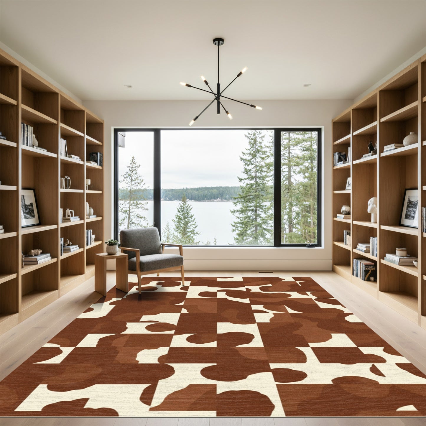 Brown White Organic Squares Rug