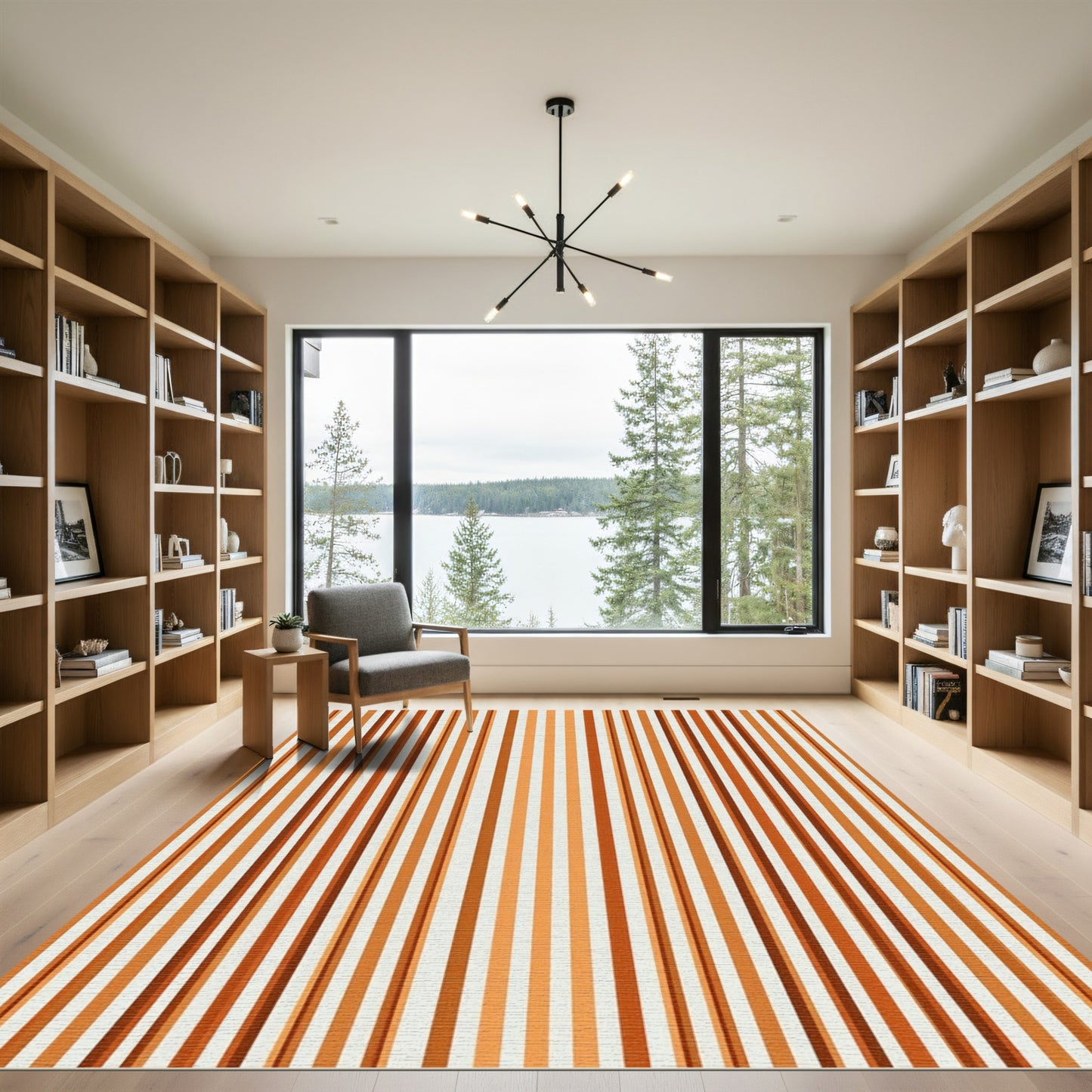 Vibrant Terracotta Warm Stripe Pattern Rug
